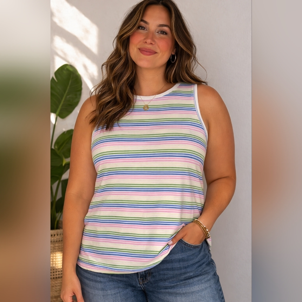 Pact Softspun High Neck Tank Prism Stripe XXXL NWT Organic Cotton